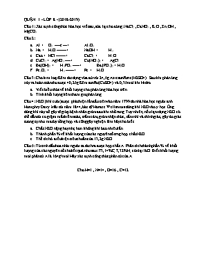 Đề thi học kỳ I môn Hóa học Lớp 8 - Năm học 2018-2019 - Phòng giáo dục và đào tạo Quận 1